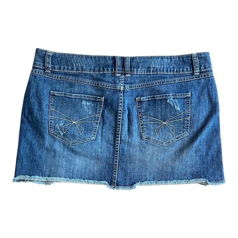 ELLE Distress Denim Mini Skirt Size 12 gold sequins patch